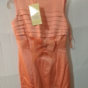 Orange Stunning Ny Thick Satin Finish Melon Pleats Bow Sheath Cocktail Dress